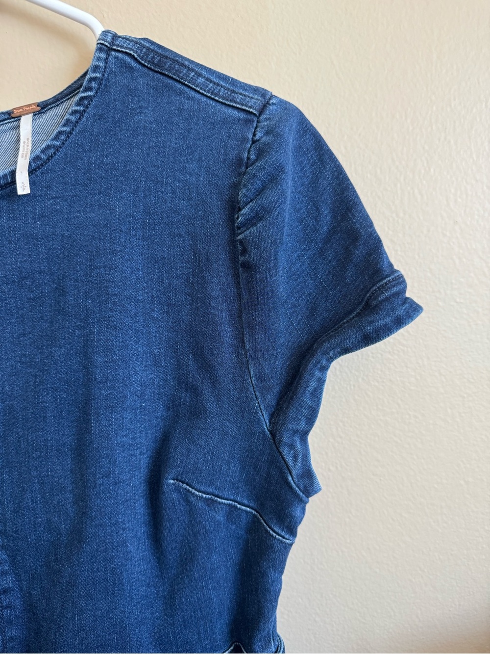 Free People Charlotte Romper Blue Denim Belted Short Sleeve Small - Picture 6 of 11